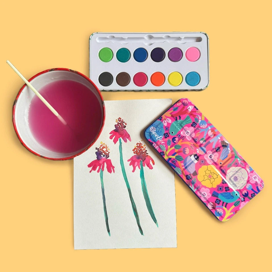 Birds In Fuchsia Watercolors Paint Tin | EeBoo(Birds In Fuchsia Watercolors Paint Tin Eeboo) 5 Birds In Fuchsia Watercolors Paint Tin | EeBoo(Birds In Fuchsia Watercolors Paint Tin Eeboo) - Image 5