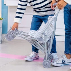 Berenguer Boutique Twin Umbrella Baby Doll Stroller - Elephant Grey | JC Toys - LOCAL PICK UP ONLY(Berenguer Boutique Twin Umbrella Baby Doll Stroller Elephant Grey Jc Toys Local Pick Up Only) -Curious Bear Toys Store 81486 PT02 siila paseo gemelar gris