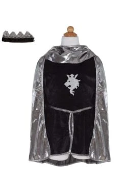 Silver Knight With Tunic, Cape, & Crown | Great Pretenders(Silver Knight With Tunic Cape Crown Great Pretenders)