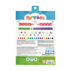 Stampables Double-Ended Stamp & Brush Markers - Set Of 18 | OOLY(Stampables Double Ended Stamp Brush Markers Set Of 18 Ooly) -Curious Bear Toys Store OOLY Stampables Double Ended Stamp Brush Markers Package Back