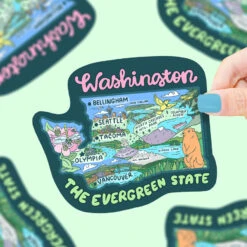 Washington Map Evergreen State Seattle Vinyl Sticker | Turtle's Soup(Washington Map Evergreen State Seattle Vinyl Sticker Turtles Soup)