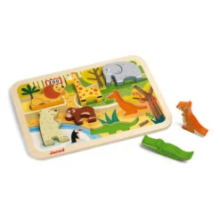 Janod Chunky Wooden Puzzle - Zoo | Janod(Janod Chunky Puzzle Zoo 7pc) -Curious Bear Toys Store chunky puzzle zoo 7 pieces wood